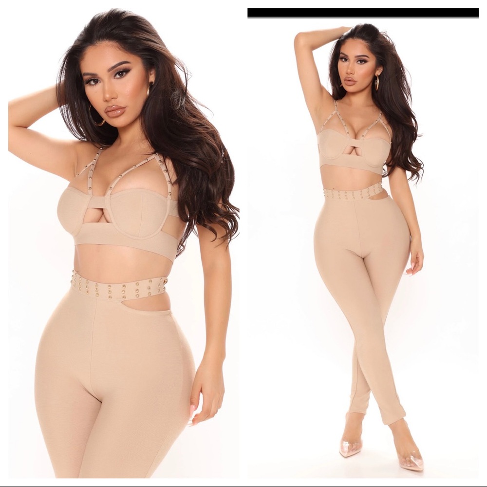 Fashion Nova BNT Two Piece body Suit in Champagne